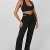 Kaiia SUPER CROPPED HALTER NECK RIBBED CROP TOP BLACK