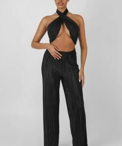 Kaiia CLOTHING PLISSE WRAP UNDERBUST TOP BLACK