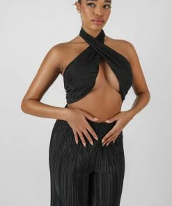 Kaiia CLOTHING PLISSE WRAP UNDERBUST TOP BLACK