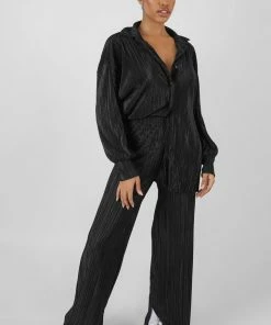 Kaiia OVERSIZED PLISSE SHIRT BLACK