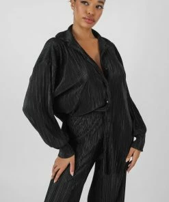 Kaiia OVERSIZED PLISSE SHIRT BLACK