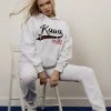 Kaiia VARSITY EMBROIDERY OVERSIZED HOODIE OATMEAL MARL CLOTHING