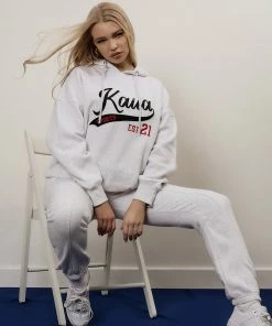 Kaiia VARSITY EMBROIDERY OVERSIZED HOODIE OATMEAL MARL CLOTHING