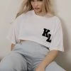 Kaiia VARSITY SUPER CROPPED T-SHIRT WHITE CLOTHING