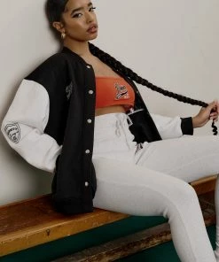 Kaiia VARSITY EMBROIDERY TIE WAIST LEGGING OATMEAL MARL