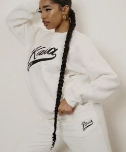Kaiia CLOTHING VARSITY EMBROIDERY 90'S JOGGERS ECRU