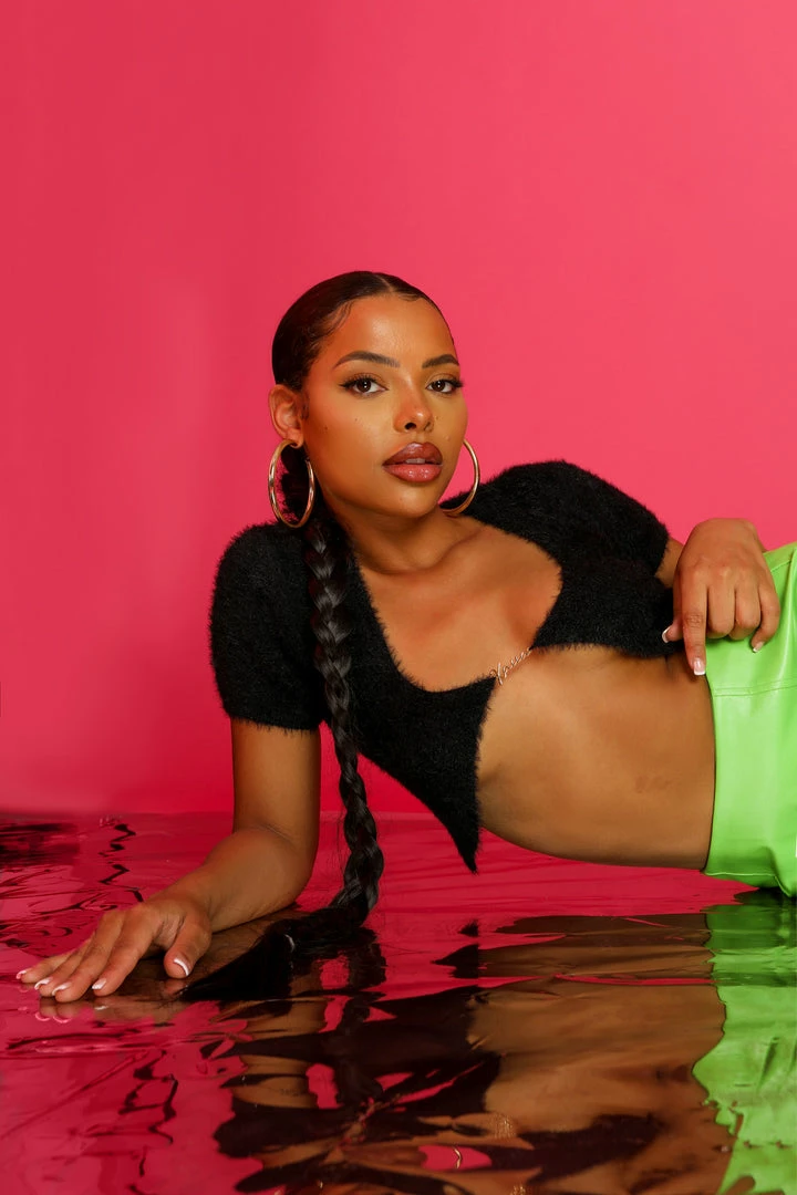 KAIIA TRIM FLUFFY KNIT TOP BLACK 3 KAIIA TRIM FLUFFY KNIT TOP BLACK