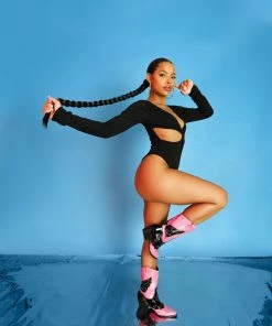 Kaiia TWIST BUST WAIST CUTOUT BODYSUIT BLACK CLOTHING