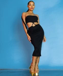 Kaiia CLOTHING STRAPLESS BANDEAU CUT OUT DETAIL MIDI DRESS BLACK 15 Kaiia CLOTHING STRAPLESS BANDEAU CUT OUT DETAIL MIDI DRESS BLACK