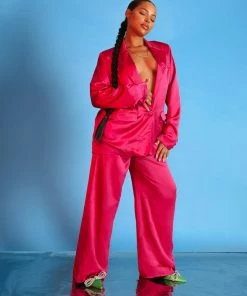 Kaiia CLOTHING SATIN DAD BLAZER PINK