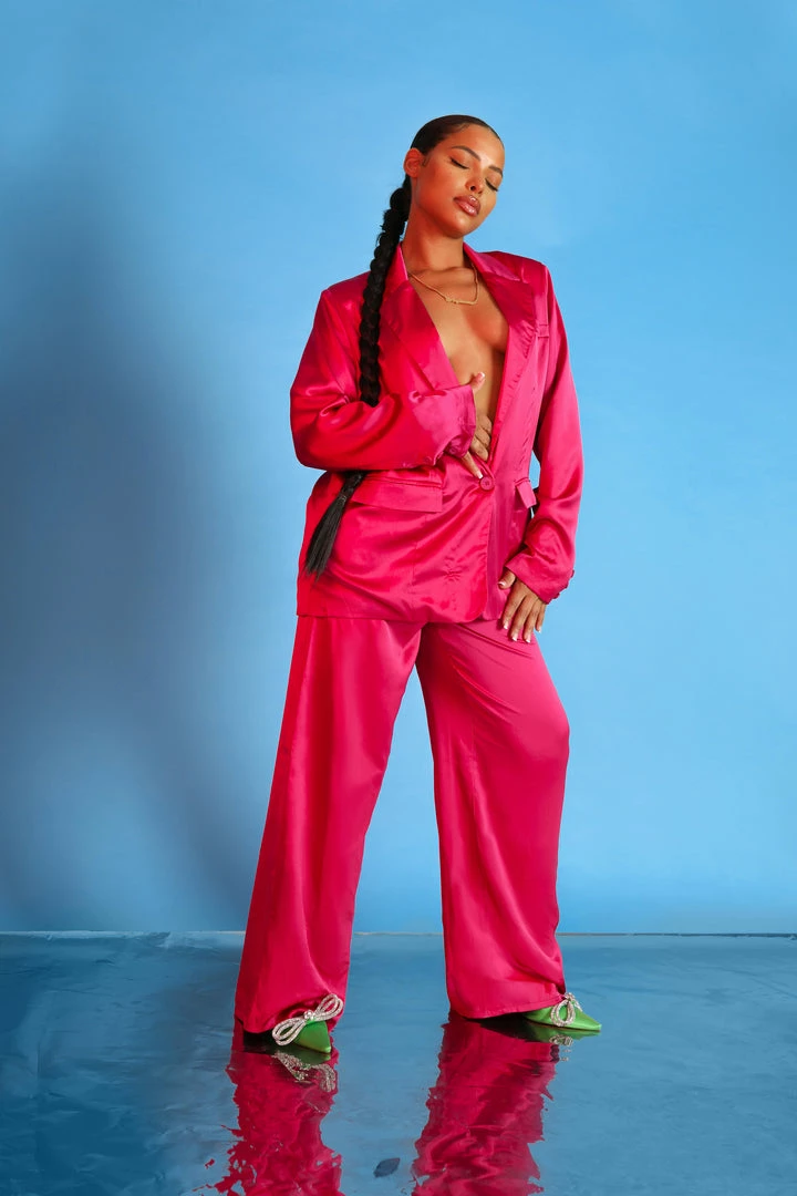 Kaiia SATIN WIDE LEG TAILORED TROUSERS PINK 9 Kaiia SATIN WIDE LEG TAILORED TROUSERS PINK