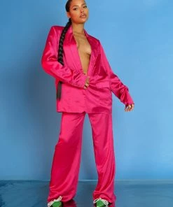 Kaiia SATIN WIDE LEG TAILORED TROUSERS PINK 17 Kaiia SATIN WIDE LEG TAILORED TROUSERS PINK