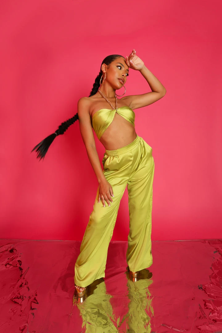 Kaiia WIDE LEG SATIN TROUSERS LIME CLOTHING 8 Kaiia WIDE LEG SATIN TROUSERS LIME CLOTHING