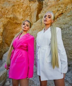 Kaiia DRESSES WRAP BELT BLAZER DRESS WHITE