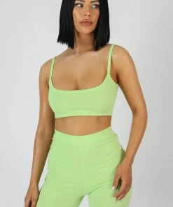 Kaiia CLOTHING BASIC SCOOP NECK CROP TOP LIME