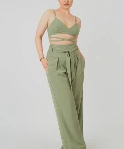 Kaiia PREMIUM TIE WRAP DETAIL BRALET SAGE CLOTHING
