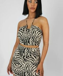 Kaiia CURVED HEM SKIRT ZEBRA STONE