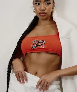 Kaiia VARSITY EMBROIDERY CROP TOP FLAME RED