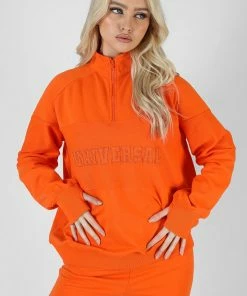 Kaiia CLOTHING UNIVERSAL REVERSE PANEL HALF ZIP SWEATSHIRT ORANGE